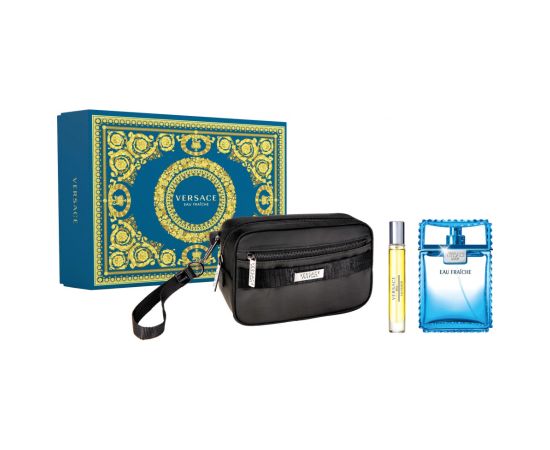Set Versace: Eau Fraiche, Eau De Toilette, For Men, 100 ml + Eau Fraiche, Eau De Toilette, For Men, 10 ml + Versace, GWP Textile Pouch, Black Dāvanu komplekti