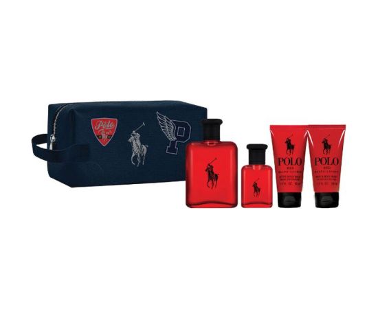 Set Ralph Lauren: Polo Red, Eau De Toilette, For Men, 125 ml + Polo Red, Eau De Toilette, For Men, 40 ml + Polo Red, Moisturizing, After-Shave Balm, 50 ml + Polo Red, Shower Gel & Shampoo 2-In-1, 50 ml Dāvanu komplekti