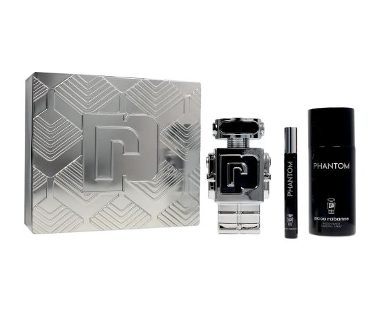 Set Paco Rabanne: Phantom, Eau De Toilette, For Men, 100 ml + Phantom, Eau De Toilette, For Men, 10 ml + Phantom, Deodorant Spray, For Women, 150 ml Dāvanu komplekti