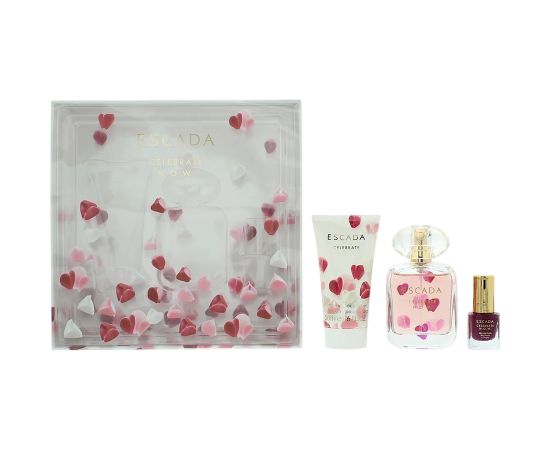 Set Escada: Celebrate N.O.W., Eau De Parfum, For Women, 50 ml + Celebrate N.O.W., Hydrating, Body Lotion, 50 ml + Celebrate N.O.W., Nail Polish, Intense Plump, 4.5 ml Dāvanu komplekti