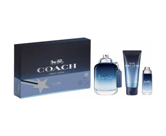 Set Coach: Blue, Eau De Toilette, For Men, 100 ml + Blue, Eau De Toilette, For Men, 15 ml + Blue, Shower Gel, Beard & Hair, 100 ml Dāvanu komplekti
