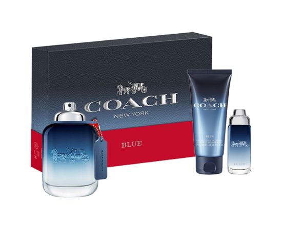 Set Coach: Blue, Eau De Toilette, For Men, 100 ml + Blue, Eau De Toilette, For Men, 15 ml + Blue, Shower Gel, Beard & Hair, 100 ml Dāvanu komplekti