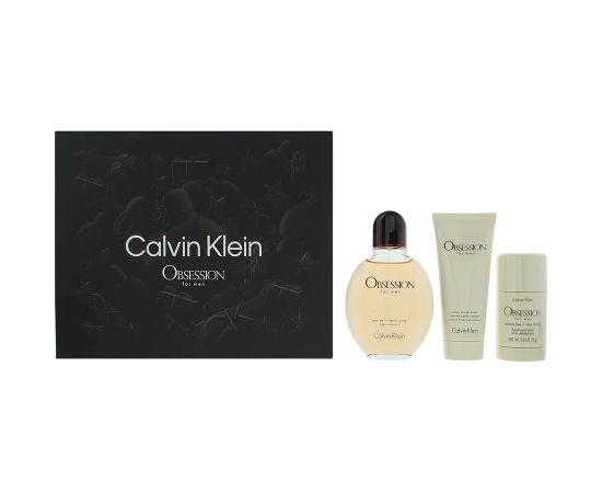 Set Calvin Klein: Obsession, Eau De Toilette, For Men, 125 ml + Obsession, Anti-Sweat, Deodorant Stick, For Men, 75 g + Obsession, Calming, After-Shave Balm, 75 ml Dāvanu komplekti