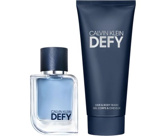 Set Calvin Klein: Defy, Woody-aromatic, Shower Gel & Shampoo 2-In-1, 100 ml + Defy, Eau De Toilette, For Men, 50 ml Dāvanu komplekti