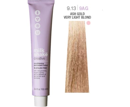Milk Shake, Creative, SLS/SLES-Free, Permanent Hair Dye, 9.139AG Ash Gold Very Light Blond, 100 ml Matu kopšana