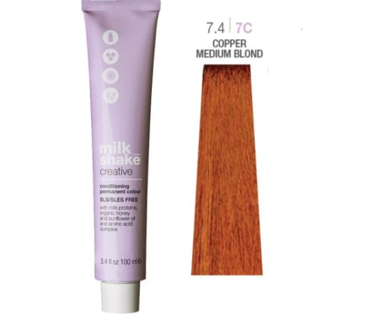 Milk Shake, Creative, SLS/SLES-Free, Permanent Hair Dye, 7.47C Copper Medium Blond, 100 ml Matu kopšana