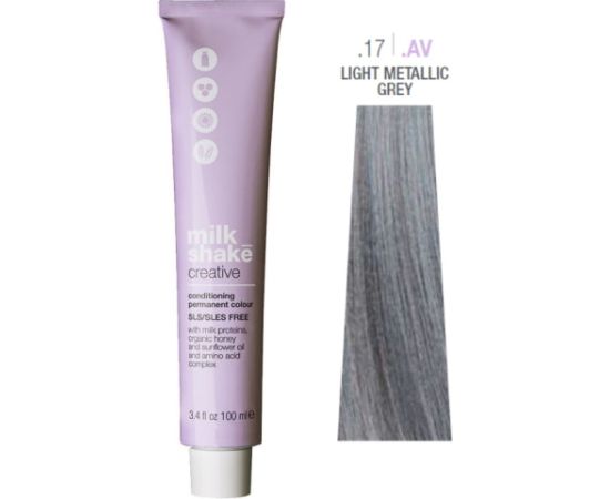 Milk Shake, Creative, SLS/SLES-Free, Permanent Hair Dye, .17.AV Light Metallic Grey, 100 ml Matu kopšana