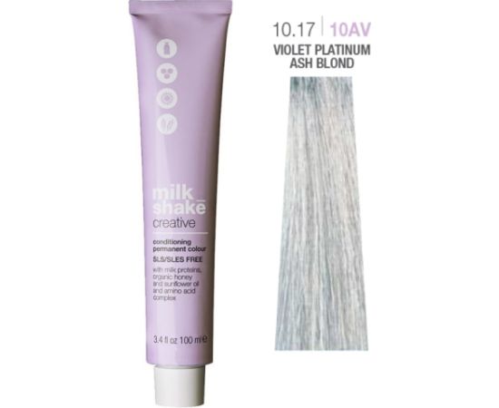 Milk Shake, Creative, SLS/SLES-Free, Permanent Hair Dye, 10.1710AV Violet Platinum Ash Blond, 100 ml Matu kopšana
