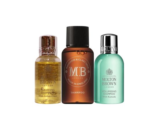 Hair Therapy Discovery Set Molton Brown: Indian Cress, Hair Shampoo, For Purifying, 30 ml + Molton Brown, Kumudu, Hair Shampoo, For Volume, 30 ml + Mandarin & Clary Sage, Hair Shampoo, For Volume, 30 ml Matu kopšana