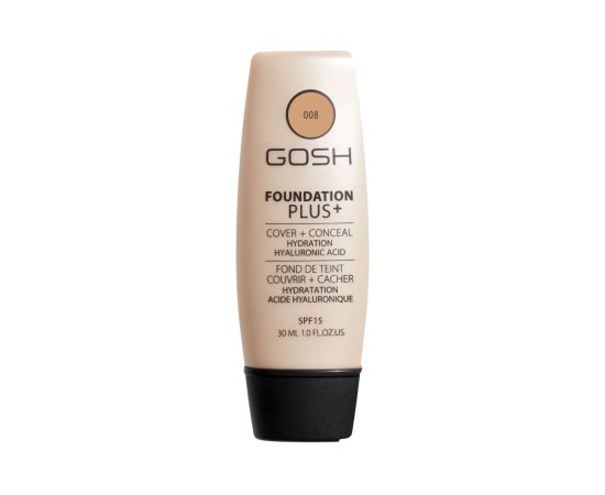 Gosh, Foundation Plus+, Cover & Conceal, Liquid Foundation, 008, Golden, 15 SPF, 30 ml Dekoratīvā kosmētika