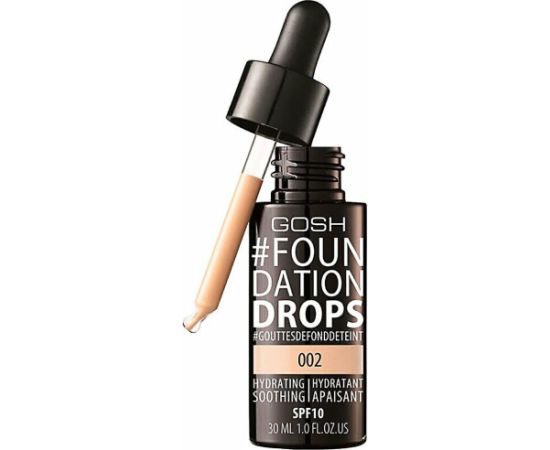 Gosh, Drops, Liquid Foundation, 002, Ivory, SPF 10, 30 ml Dekoratīvā kosmētika