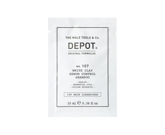 Depot, 100 Hair Cleansing No. 107, Kaolin, Hair Shampoo, For Regulation Of Excessive Sebum, 10 ml Šampūni