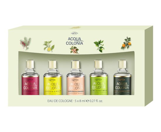 Set 4711: Acqua Colonia Lemon & Ginger, Eau De Cologne, Unisex, 8 ml + Acqua Colonia Lychee & White Mint, Eau De Cologne, Unisex, 8 ml + Acqua Colonia Lime & Nutmeg, Eau De Cologne, Unisex, 8 ml + Acqua Colonia Blood Orange & Basil, Eau De Cologne, Unisex Dāvanu komplekti