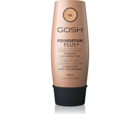 Gosh, Foundation Plus+, Cover & Conceal, Liquid Foundation, 006, Honey, SPF 15, 30 ml Dekoratīvā kosmētika