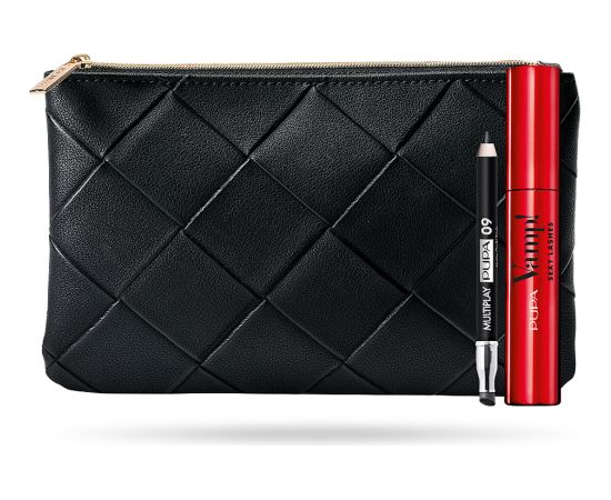 Set Pupa: Multiplay, Double-Ended, Eyeshadow & Kajal Eyeliner 2-In-1, 09, Deep Black, 1.2 g + Vamp! Sexy Lashes, Paraben-Free, Mascara, 001, Black, 12 ml Dekoratīvā kosmētika