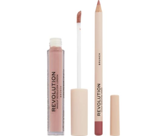 Set Makeup Revolution: Makeup Revolution, Liquid Lipstick, Brunch, 3 ml + Makeup Revolution, Precision, Lip Liner, Brunch, 1 g Dekoratīvā kosmētika