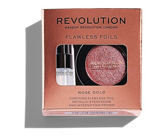 Set Makeup Revolution: Flawless Foils, Vegan, Eyeshadow Primer, 2 ml + Flawless Foils, Vegan, Eyeshadow Palette, Rose Gold, 2 g Dekoratīvā kosmētika