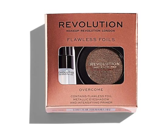Set Makeup Revolution: Flawless Foils, Vegan, Eyeshadow Primer, 2 ml + Flawless Foils, Vegan, Eyeshadow Palette, Overcome, 2 g Dekoratīvā kosmētika
