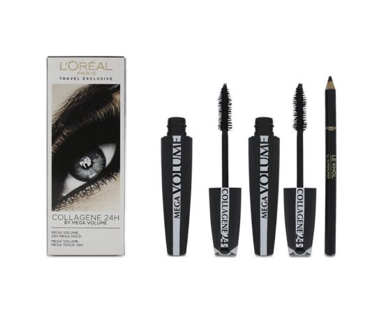 Set L'Oreal Paris: Mega Volume Collagene 24h Extra, Mascara, Black, 2 pcs, 9 ml + Contour Khol, Kohl Eyeliner, Black, 1.2 g Dekoratīvā kosmētika