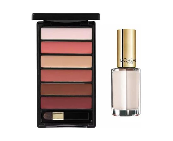 Set L'Oreal Paris: Color Riche La Palette Matte, Lip Palette, Nude, 6 g + Color Riche Le Vernis, Nail Polish, 961, Silky Fawn, 5 ml Dekoratīvā kosmētika