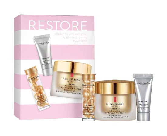 Set Elizabeth Arden: Superstart , Restorative, Serum, 5 ml + Ceramide, Moisturizing, Cream, For Face, SPF 30, 50 ml + Advanced Ceramide, Restores, Serum Capsules, Face, 7 pcs Dāvanu komplekti