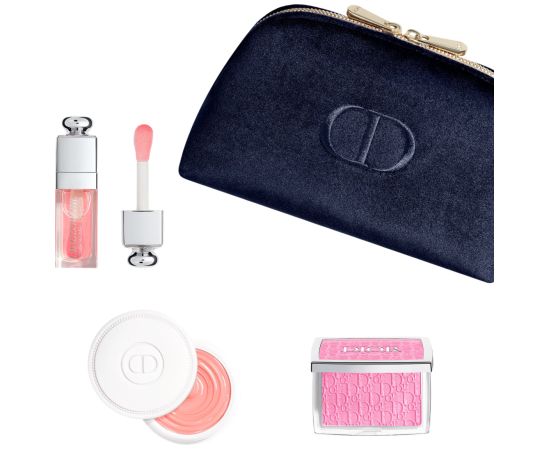 Natural Glow Ritual Set Christian Dior: Backstage Rosy Glow, Blush Compact Powder, 001, Pink, 4.6 g + Addict, Glossy, Lip Oil, 001, Pink, 6 ml + Abricot, Fortifying, Nail Cream Treatment, 8 g + Textile Makeup Bag, Blue Kосметические средства