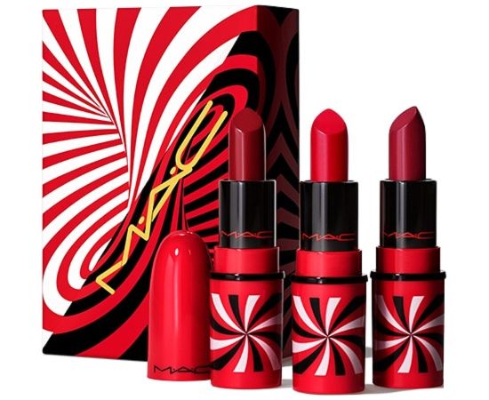 Tiny Tricks Set MAC: Mini, Matte, Cream Lipstick, Awe-Spicious, 1.8 g *Miniature + Mini, Matte, Cream Lipstick, Snappy-Go-Lucky, 1.8 g *Miniature + Mini, Matte, Cream Lipstick, Sleight Of Grand, 1.8 g *Miniature Dekoratīvā kosmētika