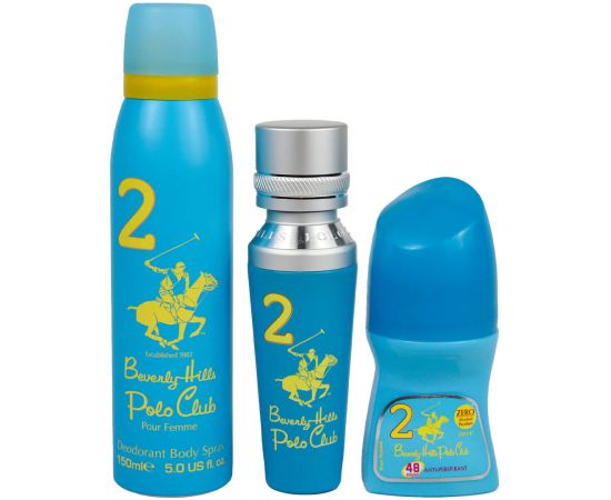 Set Beverly Hills Polo Club: No. 2, Eau De Parfum, For Women, 50 ml + No. 2, Anti-Perspirant, Deodorant Roll-On, For Women, 50 ml + 1982 - Sport 2, Freshness, Body Spray, 150 ml Парфюмерные наборы
