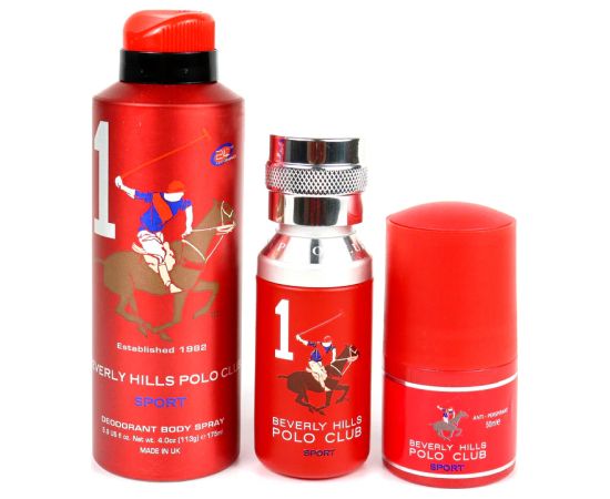 Gift Set Beverly Hills Polo Club: 1982 - Sport 1, Eau De Toilette, For Men, 50 ml + 1982 - Sport 1, Anti-Perspirant, Deodorant Spray, For Men, 175 ml + 1982 - Sport 1, Anti-Perspirant, Deodorant Roll-On, For Men, 50 ml Dāvanu komplekti