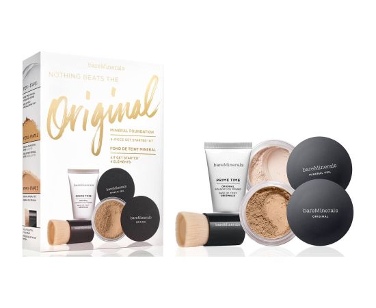 Nothing Beats The Original Set BareMinerals: BareMinerals, Setting, Powder Brush + Mineral Veil, Matte Finish, Loose Setting Powder, Golden Tan, 2 g + + Prime Time, Vitamin E, Smooth Wear, Foundation Primer, Golden Tan, 15 ml Dekoratīvā kosmētika