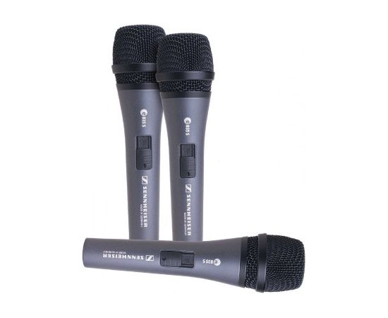 SENNHEISER 3-PACK E835-S, MICROPHONE SET WITH 3X E 835 S, VOCAL MICROPHONE, DYNAMIC, CARDIOID, I/O SWITCH, INCLUDING MICROPHONE BRACKET AND CASES Mikrofoni