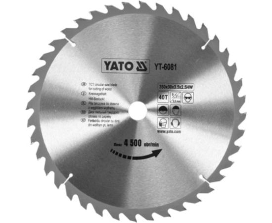 Griešanas disks kokam Yato YT-6081; 350x30 mm; Z40 Zāģripas
