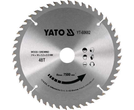 Griešanas disks kokam Yato YT-60682; 216x30x2,2 mm Zāģripas