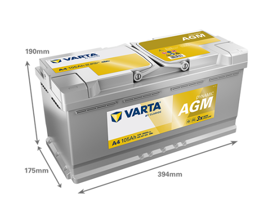 Varta A4 105Ah 950A (EN) Dynamic xEV 394x175x190 Start-Stop Plus AGM -+B13 Akumulators Akumulatori