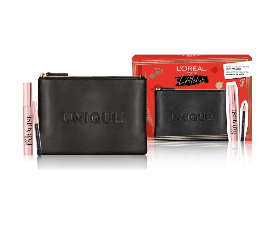 Atelier Kit Set L'Oreal Paris: Lash Paradise, Volumizing & Lengthening, Mascara, Extra Black, 6.4 ml + Paradise, Kajal Eye Pencil, 1.2 g + Textile Makeup Bag, Black Dekoratīvā kosmētika