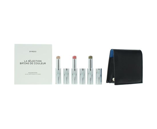 Blue Set Byredo: Colour Stick, Multifunctional, Eyeshadow Stick, 509, Solar Flare, 3.5 g + Colour Stick, Multifunctional, Eyeshadow Stick, Kumato Face, 3.5 g + Colour Stick, Multifunctional, Eyeshadow Stick, Flower Play, 3.5 g + Byredo, GWP Leather Pouch Dekoratīvā kosmētika