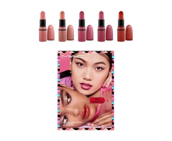 Mini Lipstick Kit Set MAC: Amplified, Matte, Cream Lipstick, You Can't Chili With Us, 1.8 g *Miniature + Amplified, Matte, Cream Lipstick, Double Date, 1.8 g *Miniature + Amplified, Matte, Cream Lipstick, Velvet Teddy, 1.8 g *Miniature + Amplified, Matte, Dekoratīvā kosmētika