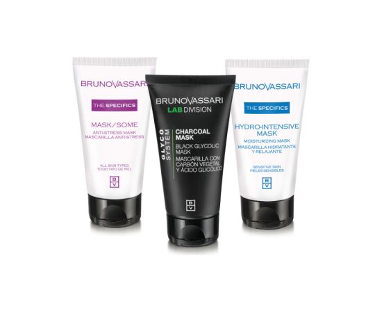 Multimasking Set Bruno Vassari: The Specifics, Moisturizing, Cream Mask, For Face, 50 ml + The Specifics, Vitamin A, Anti-Stress, Day & Night, Cream Mask, For Face, 50 ml + Dāvanu komplekti