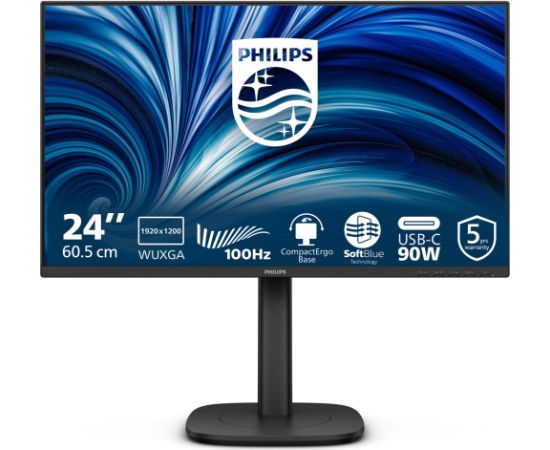 Monitors Philips 24B2U3301D - LED 61.13 cm (24") - 1920 x 1200 WUXGA @ 100 Hz - IPS - 300 cd/m2 - 1500:1 - 4 ms - HDMI, DisplayPort, USB-C Jaunumi - Datori