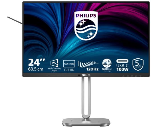 Philips 24B2U4301 - 4000 Series - LED-Monitor - 61 cm (24") (23.8" sichtbar) - 1920 x 1080 Full HD (1080p) @ 120 Hz - IPS - 300 cd/m2 - 1500:1 - 4 ms - HDMI, DisplayPort, USB-C - Lautsprecher - Silber, holzkohlefarben Новинки Компьютерная техника