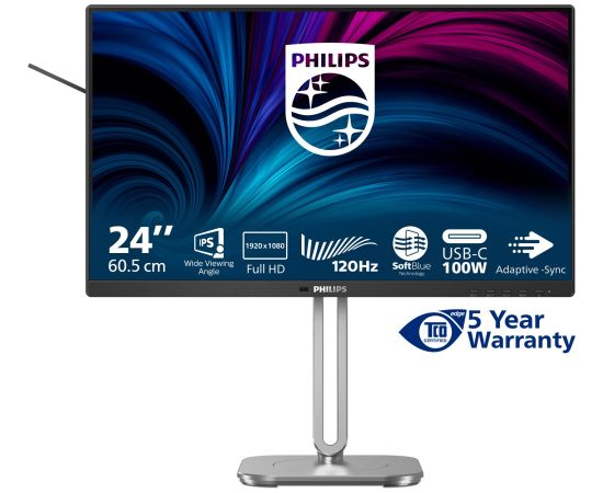 Philips 24B2U4301 - 4000 Series - LED-Monitor - 61 cm (24") (23.8" sichtbar) - 1920 x 1080 Full HD (1080p) @ 120 Hz - IPS - 300 cd/m2 - 1500:1 - 4 ms - HDMI, DisplayPort, USB-C - Lautsprecher - Silber, holzkohlefarben Новинки Компьютерная техника