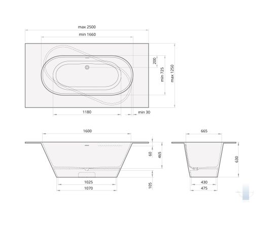 PAA Deco Shape Brīvi Stāvoša Akmens Masas Vanna Balta Из каменной массы