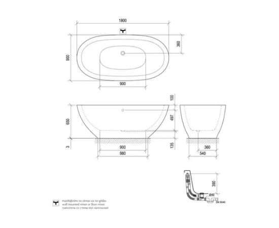 PAA Dolce Brīvi Stāvoša Akmens Masas Vanna Balta Из каменной массы