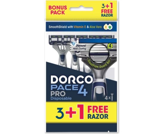 DORCO Pace 4 Pro vienreizlietojamā skuvekļa komplekts, 4 asmeņi, 1 iepakojumā – 4 gab. Skuvekļi vīriešiem