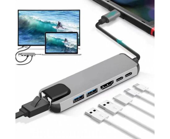 Gembird A-CM-COMBO5-06 USB Type-C 6-in-1 multi-port adapter (AF and Type-C Hub + HDMI + PD+LAN) Adapteri