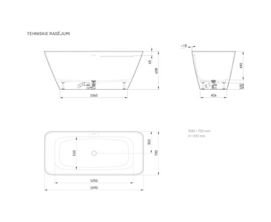 PAA Quadro Brīvi Stāvoša Akmens Masas Vanna Balta Крупная бытовая техника