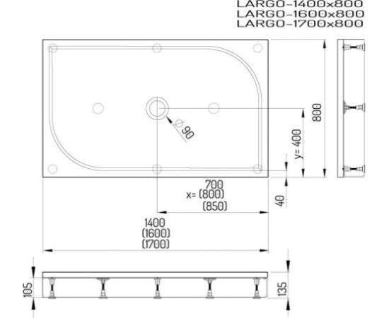 PAA Largo Dušas Paliktnis 170x80cm Jaunumi Sadz. tehnika