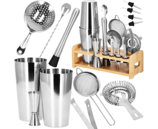 Bārmeņa komplekts šeikeris tin tin statīvs Springos KI0011 14 gab. sudraba Citi virtuves piederumi