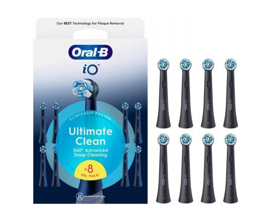 Oral-B Replaceable toothbrush heads | iO UltimateClean | Heads | For adults | Number of brush heads included 8 | Black Uzgaļi elektriskajām zobu birstēm