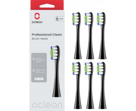 Końcówka Oclean Professional Clean: Zestaw 6 czarnych końcówek do szczoteczki sonicznej Uzgaļi elektriskajām zobu birstēm